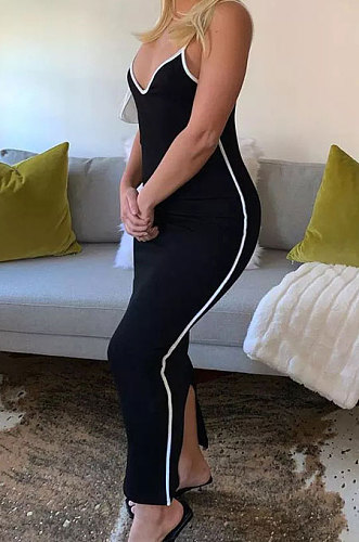 Trendy Women Simplee Casual Joker Gallus V Neck Long Dress BNB86