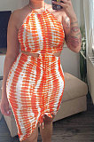 Halter Neck Backless Stripe Printing Sexy Mini Dress BNB026