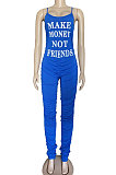 Fashion Womne Casual Printing Letter Ruffle Bodycon Jumpsuits BNB99