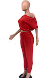 Inclined Shoulder Casual Pocket Sexy Fashion Pants Sets XXR2135