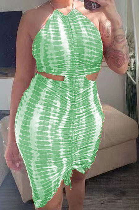 Halter Neck Backless Stripe Printing Sexy Mini Dress BNB026