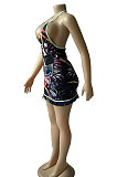Sexy Big V Neck Gallus Printing Club Lace Mini Dress BNB017