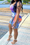 Fashion Off Shoulder Bandeau Bra Printing Romper Shorts BNB016
