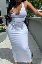 Sexy V Neck Sleeveless Vest Pure Color Skirts Sets Q826