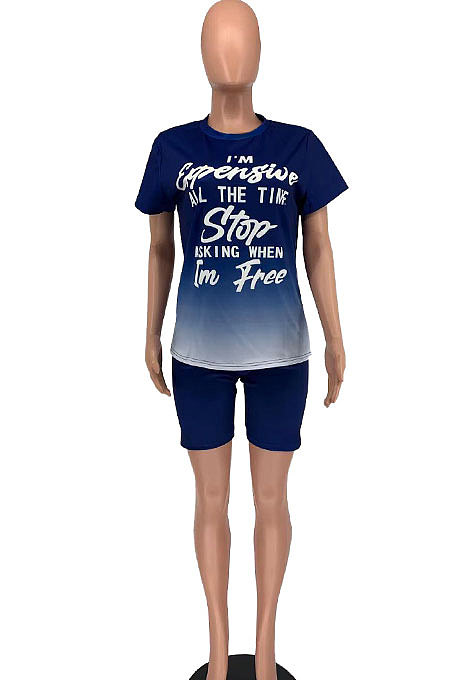 Trendy Casual Letter Printing Gradual Change Shorts Sets XXR2136