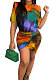 Printing Tie Dye Irregularity Bind Round Neck Mini Dress XXR2018