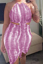 Halter Neck Backless Stripe Printing Sexy Mini Dress BNB026