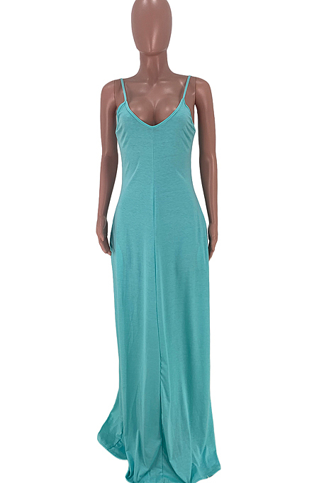 Euramerican Pure Color Loose Sling Dress Have A Pocket ARM8267