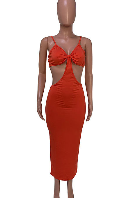 Gallus Sexy Bandeau Bra Temperament Pure Color Midi Dress Q785
