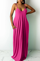 Euramerican Pure Color Loose Sling Dress Have A Pocket ARM8267