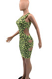 Trendy Printing Sexy Hole Mini Dress KKY8022