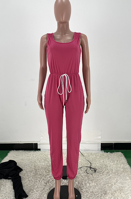 Women Pure Color Vest Drawstint Loose Casual Jumpsuit ARM8272