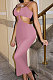 Gallus Sexy Bandeau Bra Temperament Pure Color Midi Dress Q785