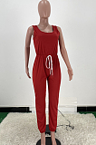 Women Pure Color Vest Drawstint Loose Casual Jumpsuit ARM8272