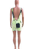 Waffle Tie Dye Sport Vest Romper Shorts Q817