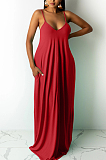 Euramerican Pure Color Loose Sling Dress Have A Pocket ARM8267