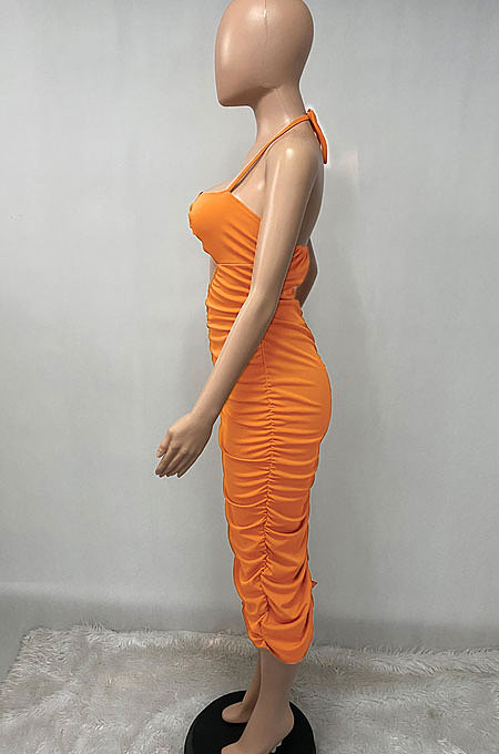 Bandeau Bra Sexy Bind Ruffle Open Fork Long Dress Q836