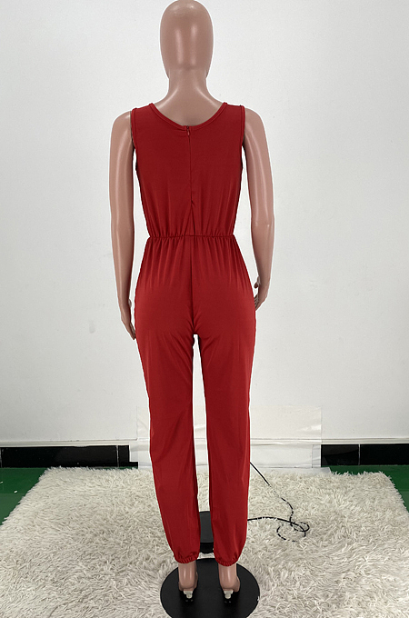 Women Pure Color Vest Drawstint Loose Casual Jumpsuit ARM8272