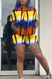 Summer Tie Dye Print Imitation Of Cotton Short Sleeve Shorts Two-Piece ARM8268