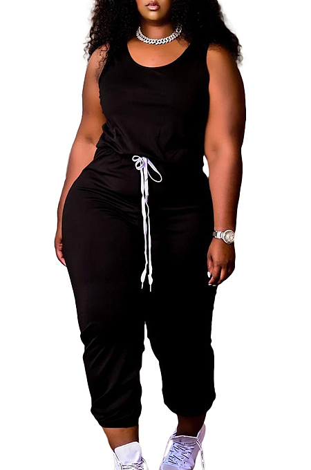 Women Pure Color Vest Drawstint Loose Casual Jumpsuit ARM8272