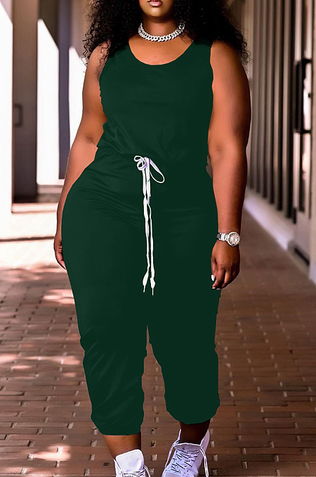 Women Pure Color Vest Drawstint Loose Casual Jumpsuit ARM8272
