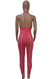 Halter Neck Sexy Bind V Neck Bodycon Jumpsuits Q783