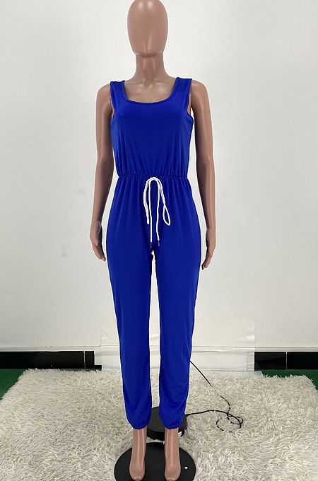 Women Pure Color Vest Drawstint Loose Casual Jumpsuit ARM8272