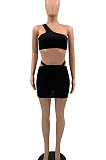 Sexy Pure Color One Shoulder Skirts Sets KKY8015