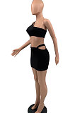 Sexy Pure Color One Shoulder Skirts Sets KKY8015