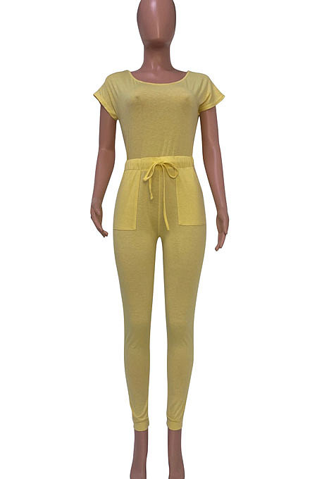 Casual Sport Pure Color Casual Jumpsuits Q791