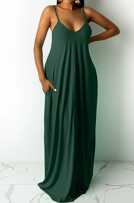 Euramerican Pure Color Loose Sling Dress Have A Pocket ARM8267