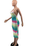 Temperament Commuter Pit Bar Printing Gallus Midi Dress KKY8029