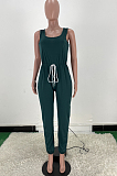 Women Pure Color Vest Drawstint Loose Casual Jumpsuit ARM8272