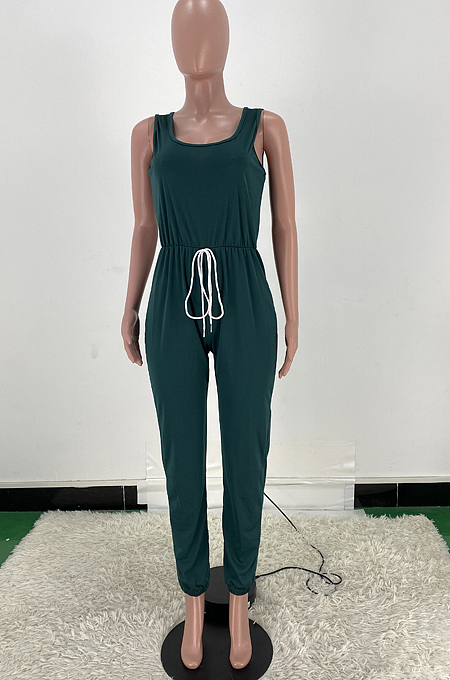 Women Pure Color Vest Drawstint Loose Casual Jumpsuit ARM8272