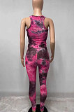 Waffle Yoga Suit Casual Vest Tie Dye Long Pants Two-Pieces Q831