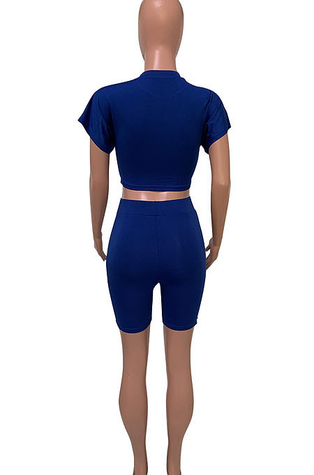 Women Sport Trendy Short Sleeve Pure Color Shorts Sets Q805