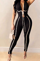 Halter Neck Sexy Bind V Neck Bodycon Jumpsuits Q783