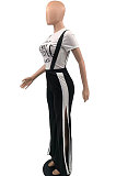 Printing T Shirt Open Fork Loose Suspender Pant Sets KKY8018