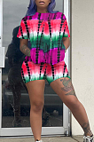 Summer Tie Dye Print Imitation Of Cotton Short Sleeve Shorts Two-Piece ARM8268