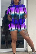 Summer Tie Dye Print Imitation Of Cotton Short Sleeve Shorts Two-Piece ARM8268