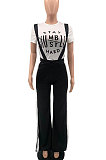 Printing T Shirt Open Fork Loose Suspender Pant Sets KKY8018