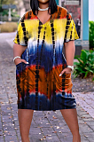 Casual Tie Dye Print Loose V Neck Dress ARM8270
