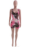 Waffle Tie Dye Sport Vest Romper Shorts Q817