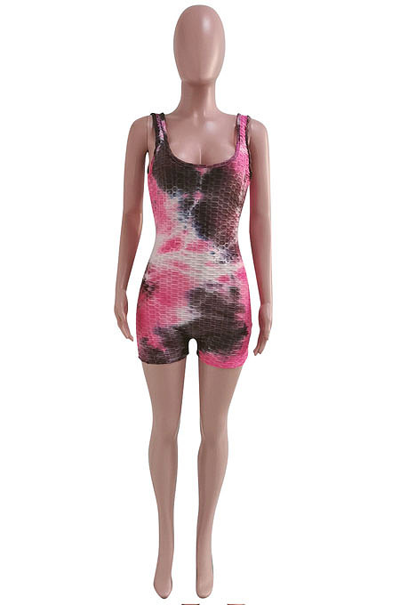 Waffle Tie Dye Sport Vest Romper Shorts Q817