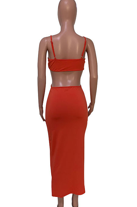 Gallus Sexy Bandeau Bra Temperament Pure Color Midi Dress Q785