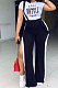 Printing T Shirt Open Fork Loose Suspender Pant Sets KKY8018