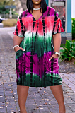 Casual Tie Dye Print Loose V Neck Dress ARM8270