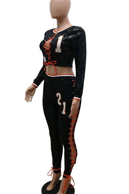 Sexy Bind Coat Pencil Pants Fashion Sequins Two-Pieces CCY8991