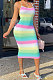 Temperament Commuter Pit Bar Printing Gallus Midi Dress KKY8029