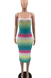 Temperament Commuter Pit Bar Printing Gallus Midi Dress KKY8029